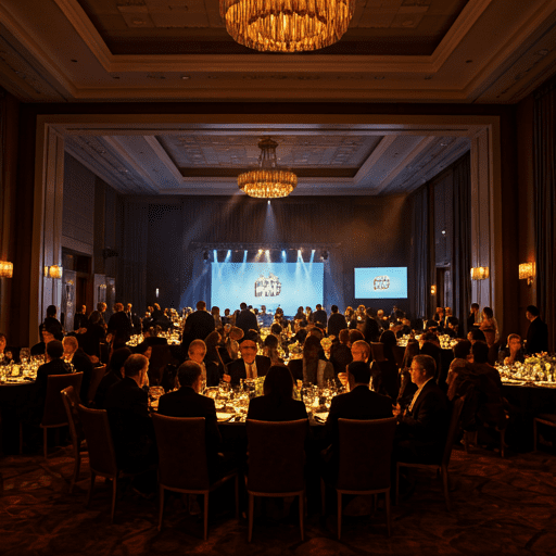 Gala corporativa en salón sofisticado